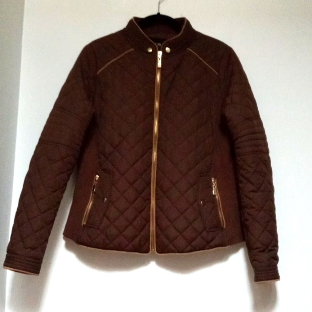 Active USA SLarge Quilted Brown Hunting Jacket  ,ribbed, 💯 poly ,n/wrn op$75